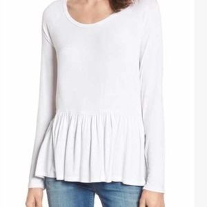 BP. White long sleeved casual peplum T-shirt top size medium M B71